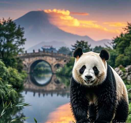 熊猫与石拱桥