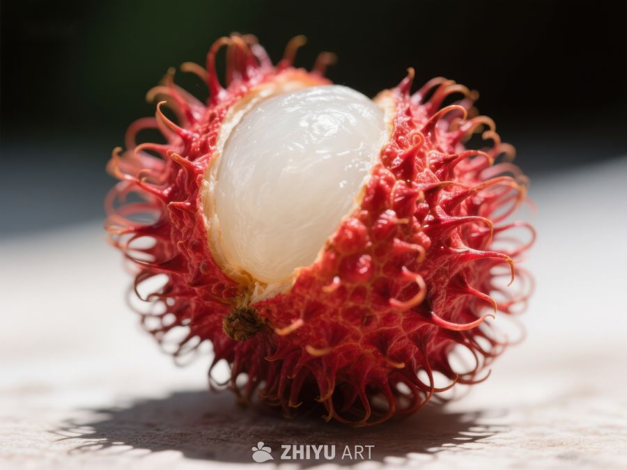 新鲜红毛丹果剖面特写 646