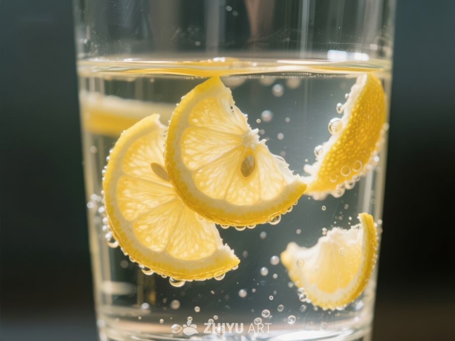 柠檬片在气泡水中漂浮 348