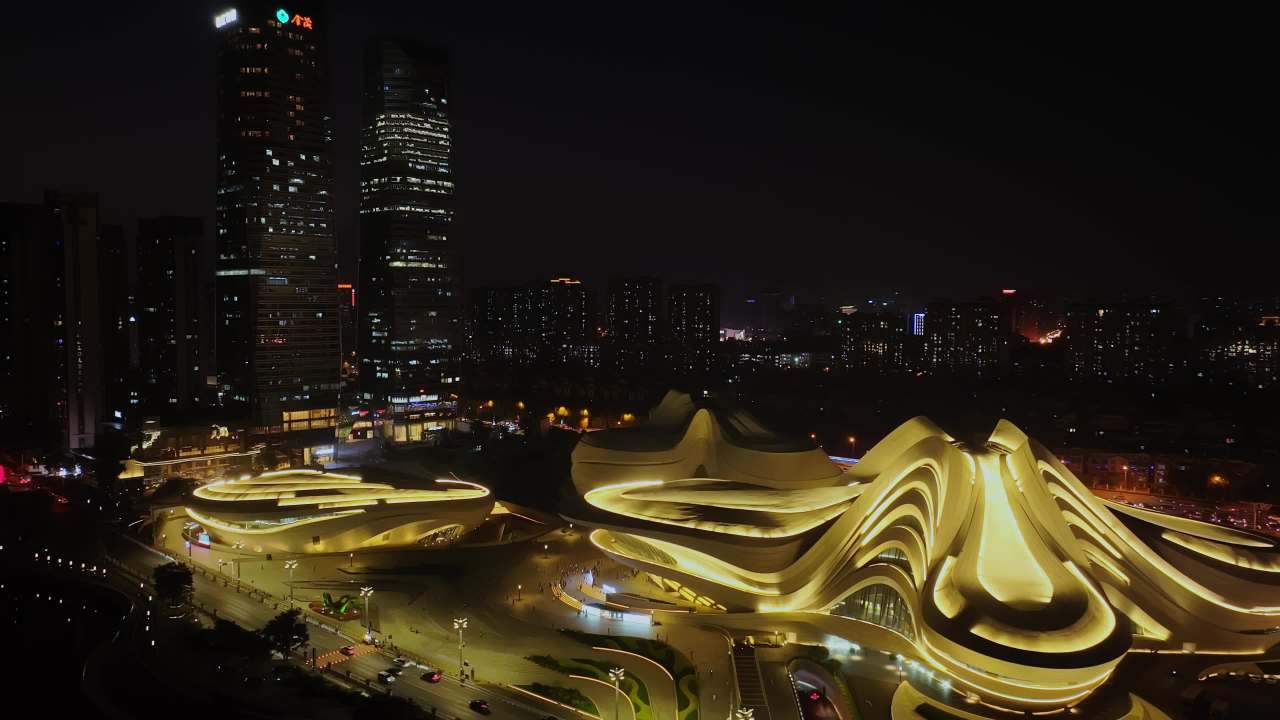 湖南长沙梅溪湖城市夜景风光航拍 7