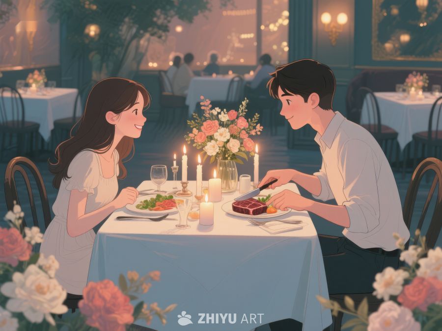 浪漫晚餐：情侣在花香中共享美食 438