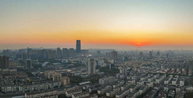 航拍昆山城市冬日日落风光建筑大景 13