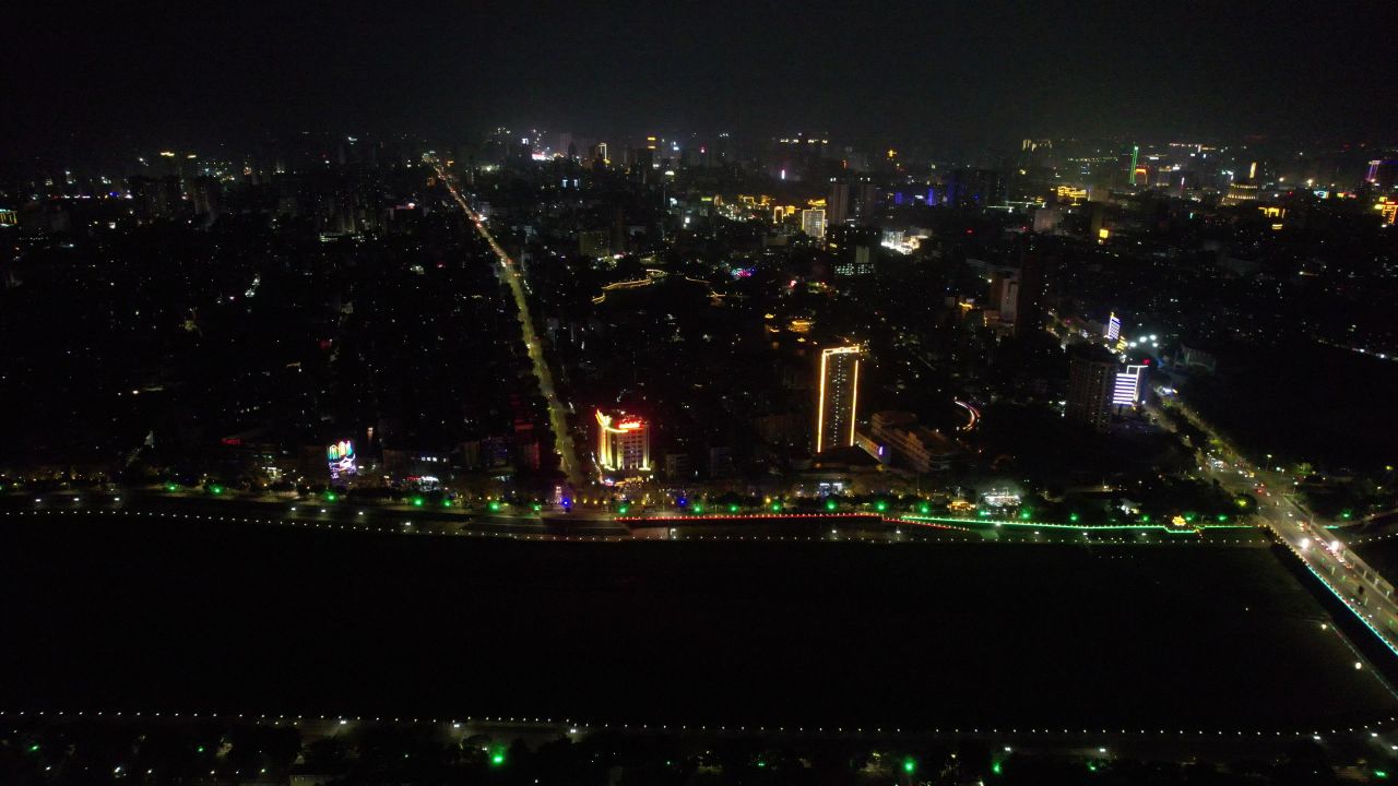 广东茂名城市夜景灯光航拍