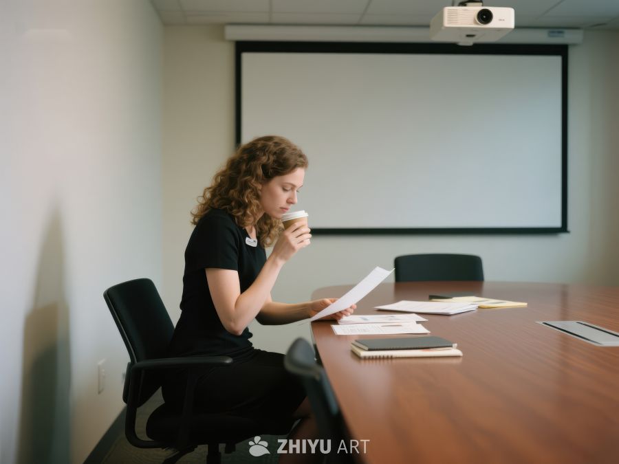 女性在会议室阅读文件 271