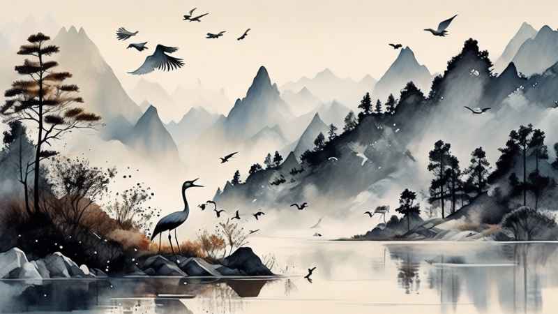 国风鹤山水风景插画 25