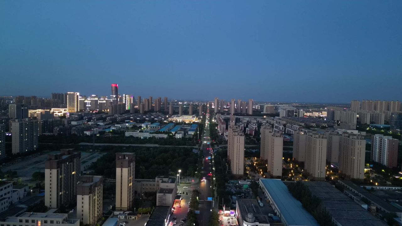山东东营城市夜景航拍