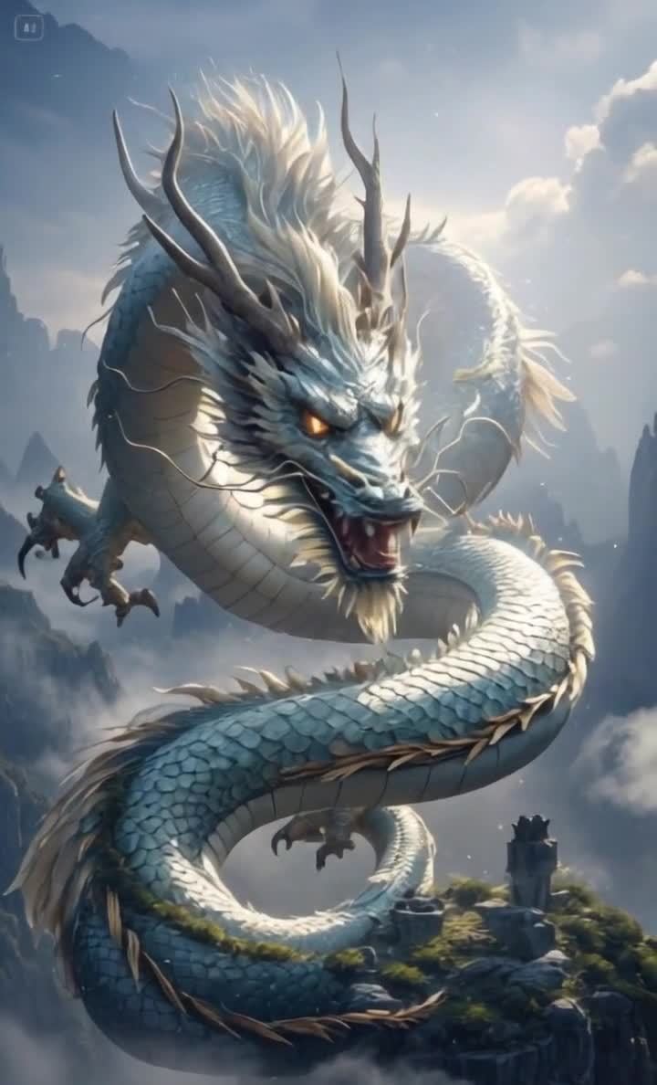 蓝白巨龙盘旋山间，金睛獠牙威风凛凛。