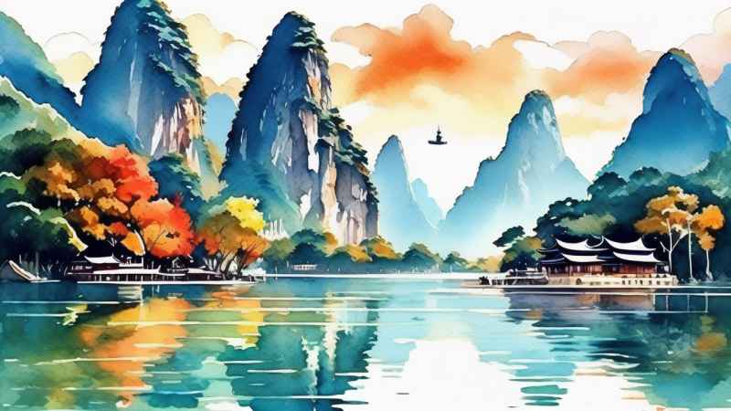插画风格 桂林山水 23