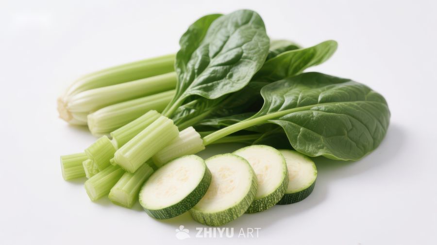 新鲜绿叶蔬菜与切片黄瓜