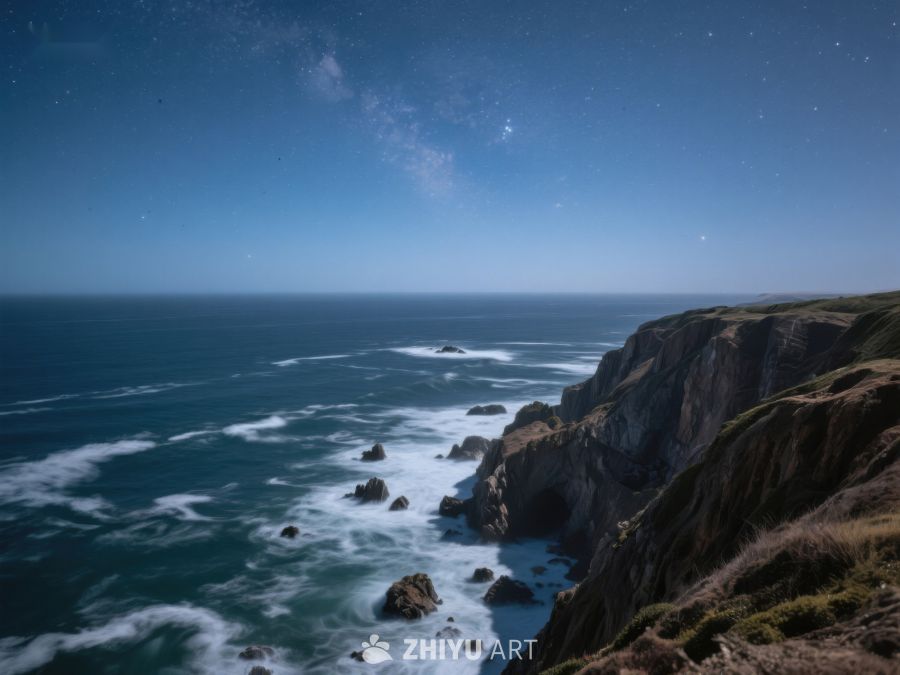 海岸悬崖与星空下的海洋 21