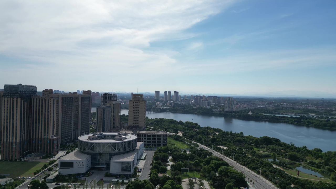 航拍江西鹰潭市科技馆鹰潭市博物馆