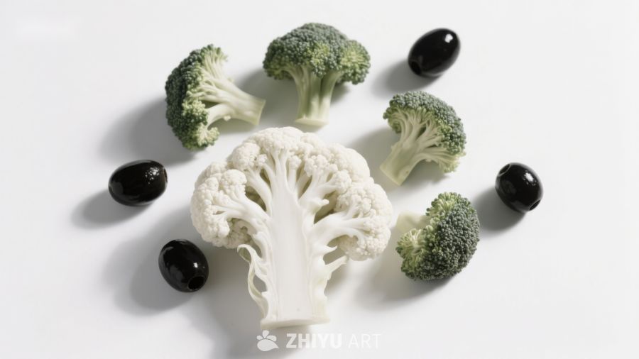 花椰菜与西兰花及黑橄榄