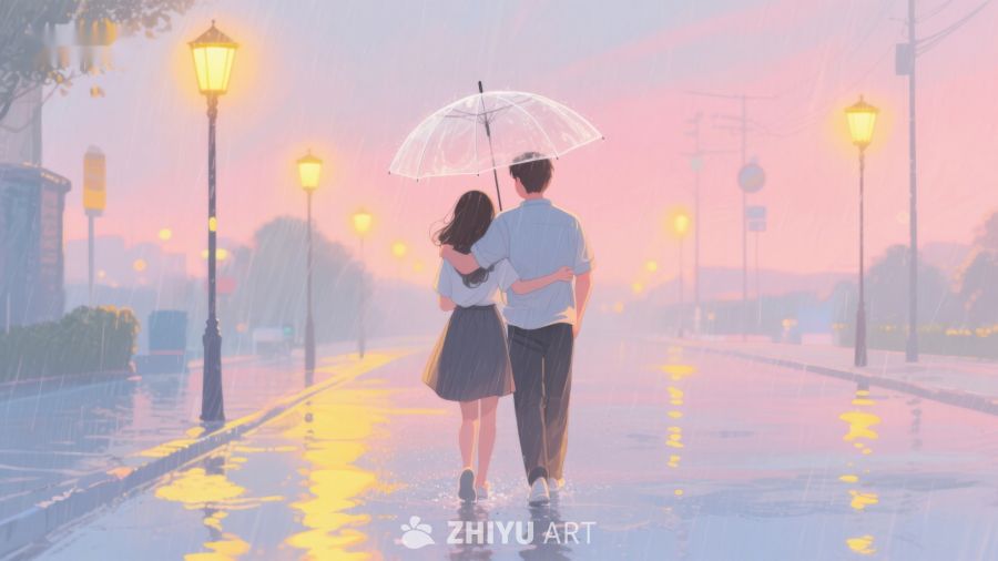 雨中漫步的情侣 656