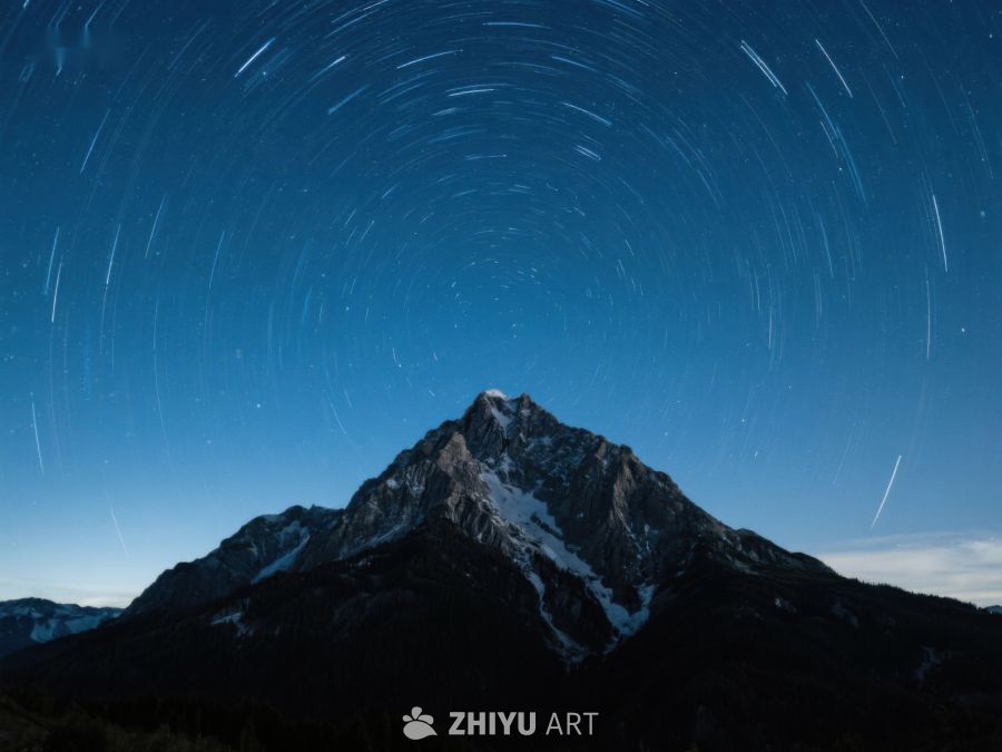 星轨环绕雪山夜景 140
