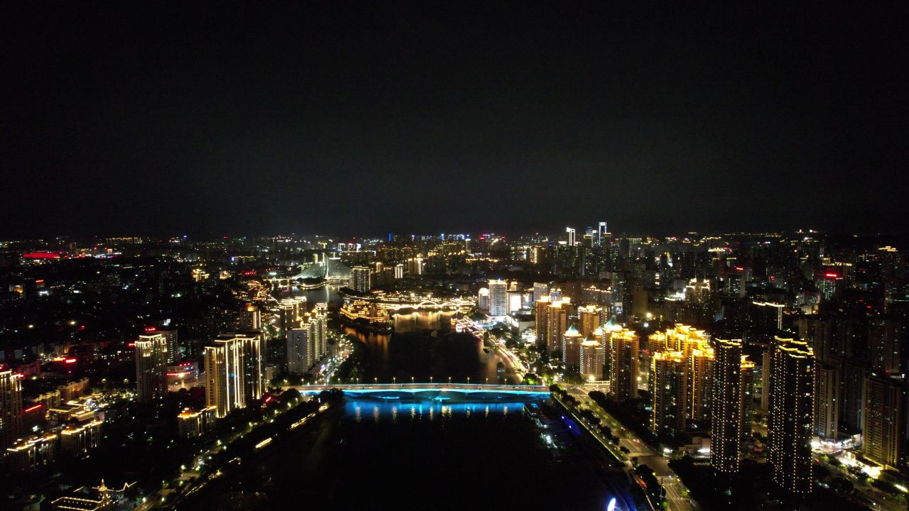 福建福州城市夜景航拍 
