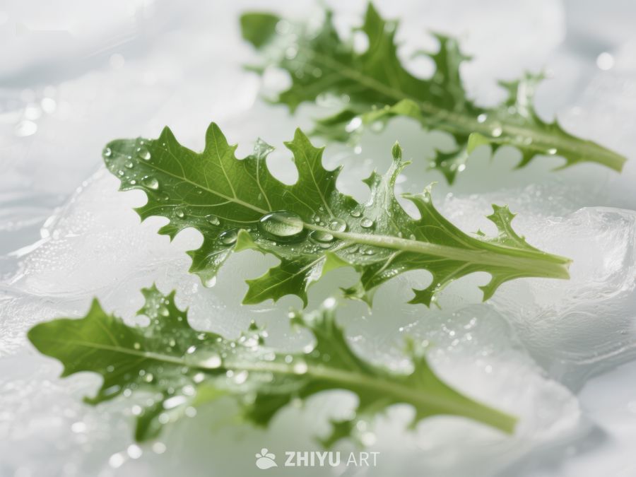 冰上新鲜绿叶 16