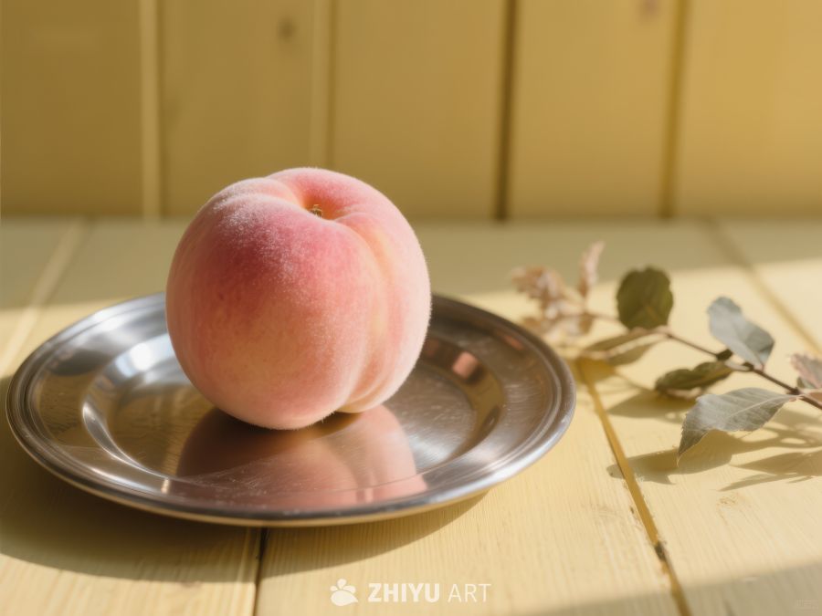 盘中桃子静置木桌 302