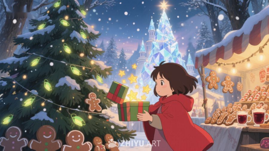 冬日雪景中的温馨圣诞市场 24