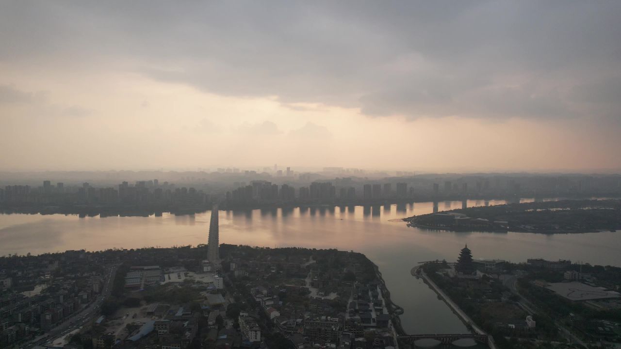 四川遂宁城市晚霞夕阳航拍 