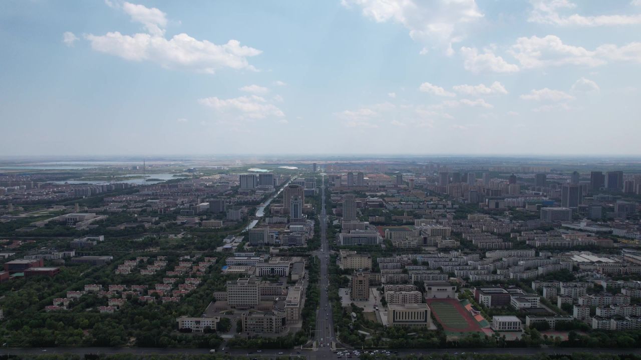 山东东营城市风光航拍  