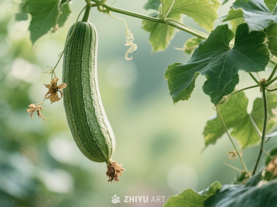 绿色丝瓜悬挂在藤蔓上 172