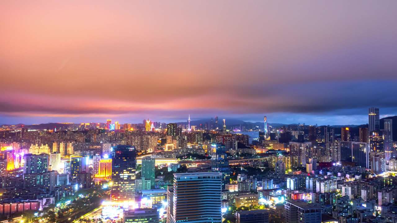 珠海澳门航拍高楼俯瞰拍摄画面