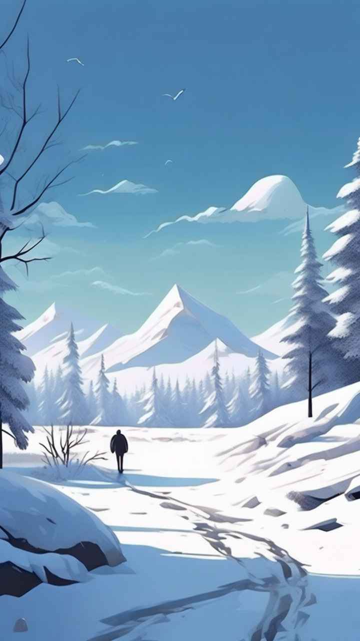 冬季背景图插画雪山雪景 71