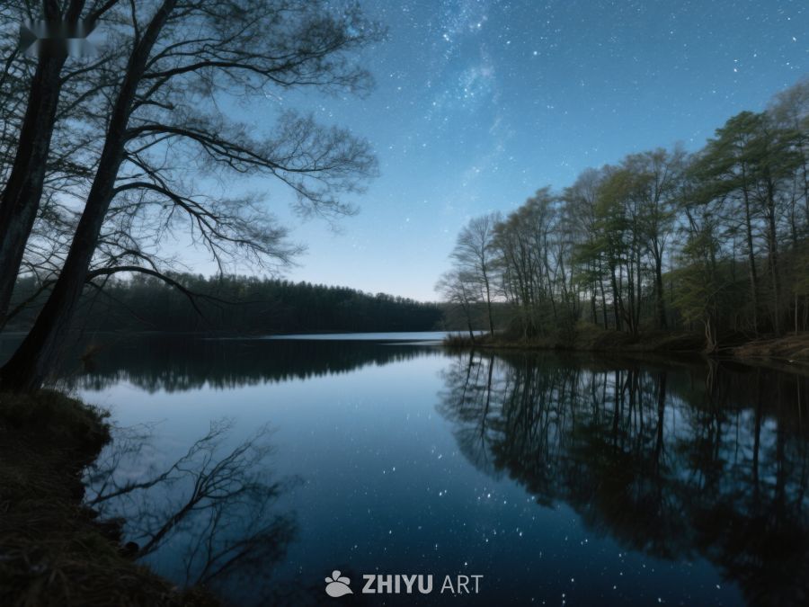 夜空下的静谧湖景 346
