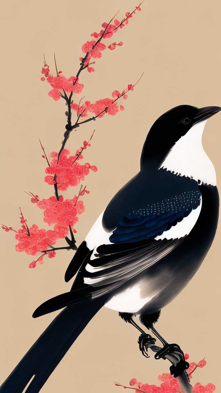 喜鹊国潮七夕插画国潮七夕喜鹊素材
