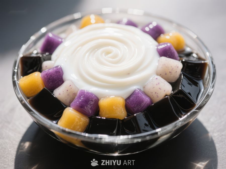 甜品碗中的芋圆与椰奶 1186