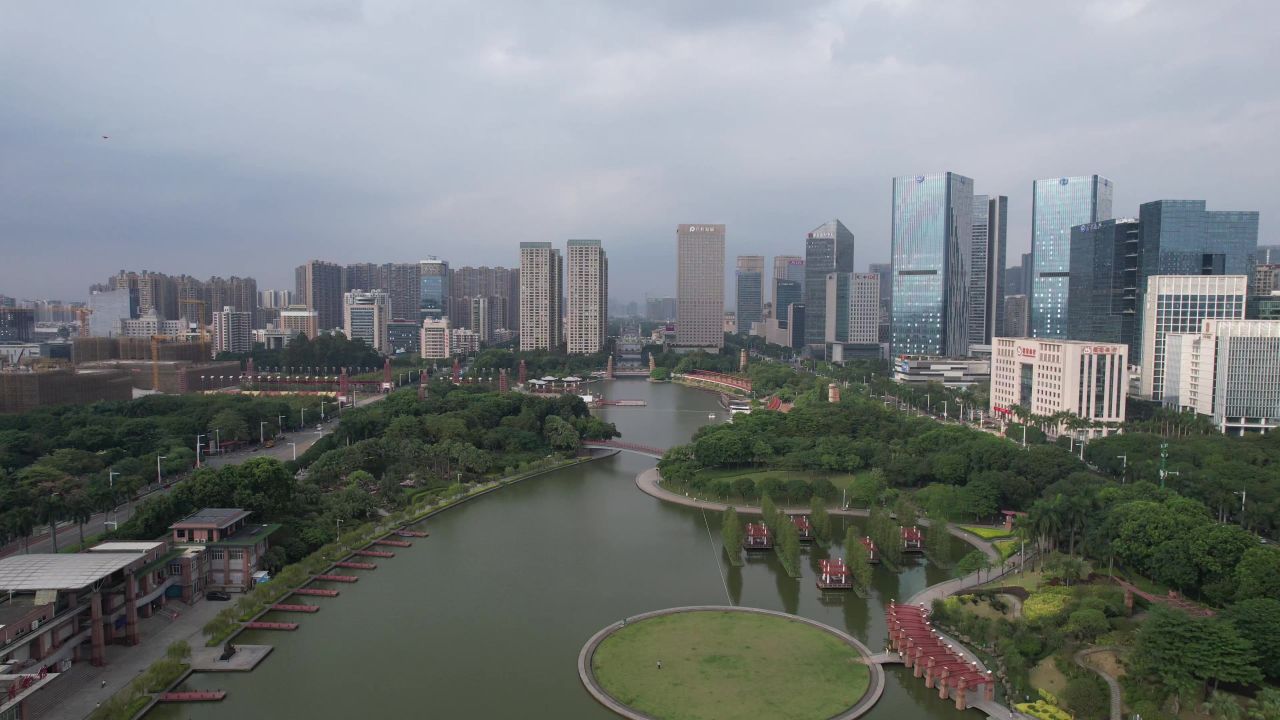 广东佛山千灯湖城市风光航拍