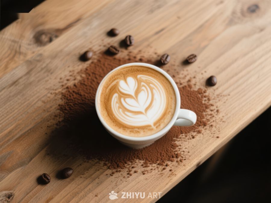 木板上的咖啡杯与豆粒 716