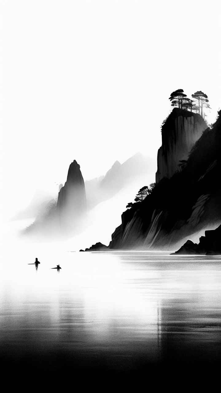 雾气缭绕水墨山水画简约风格 46