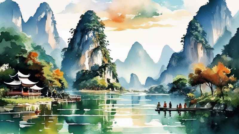 插画风格 桂林山水 20