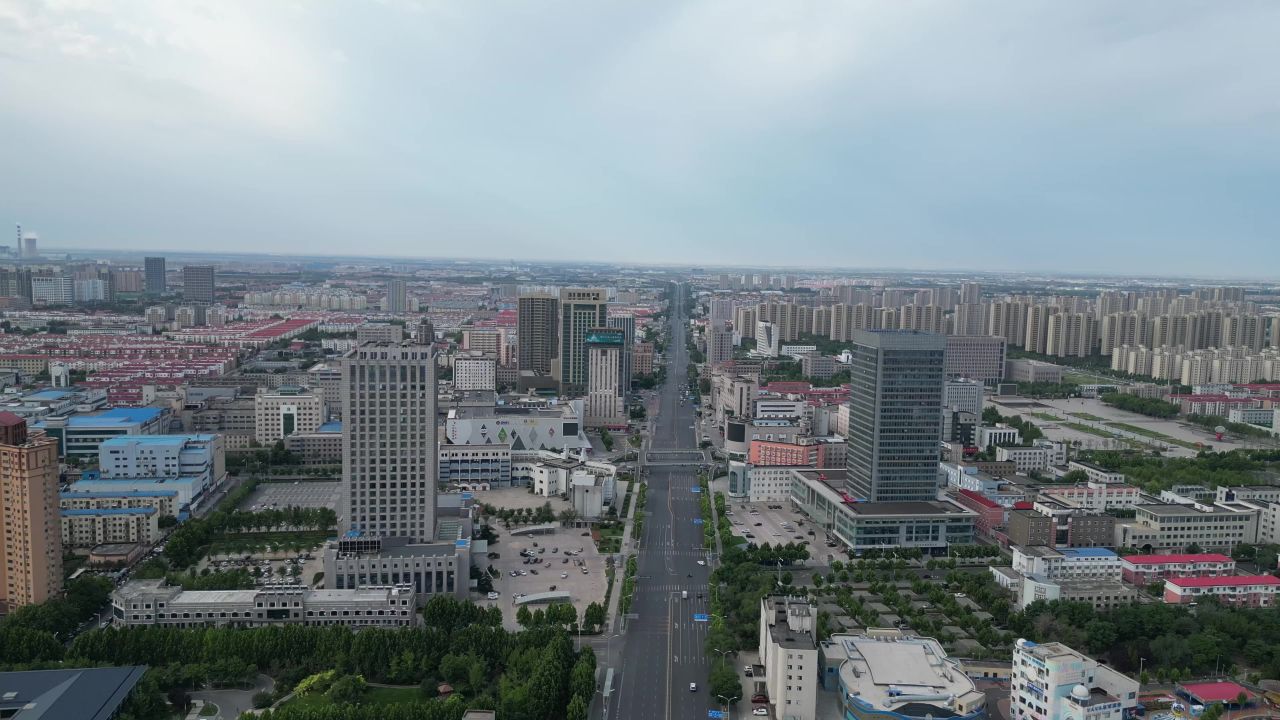 航拍山东东营城市建设东营风光