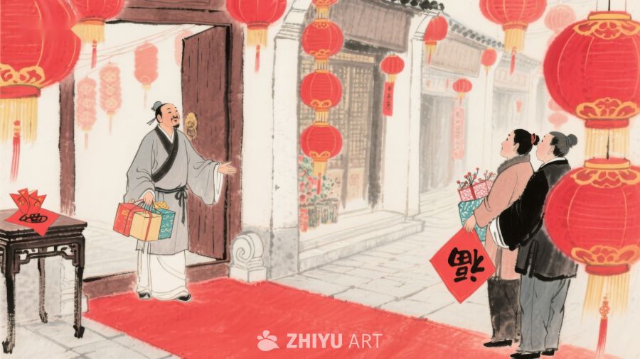 传统节日中的街景与人物互动 74