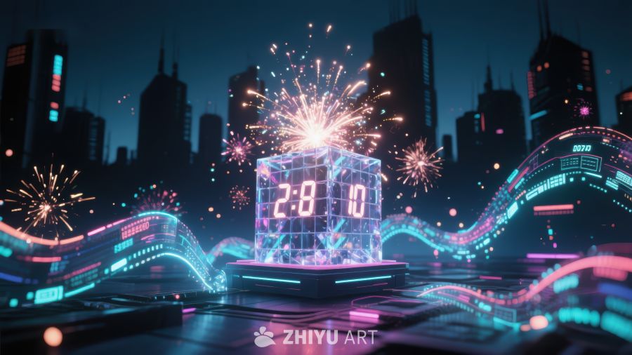 未来城市夜景中的数字倒计时 569