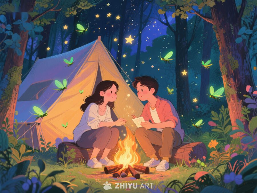 夜幕下的森林露营 1016