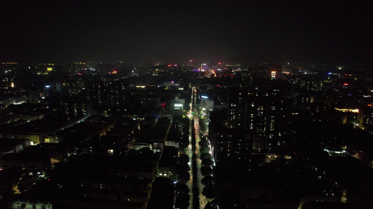 广东阳江城市夜景交通航拍