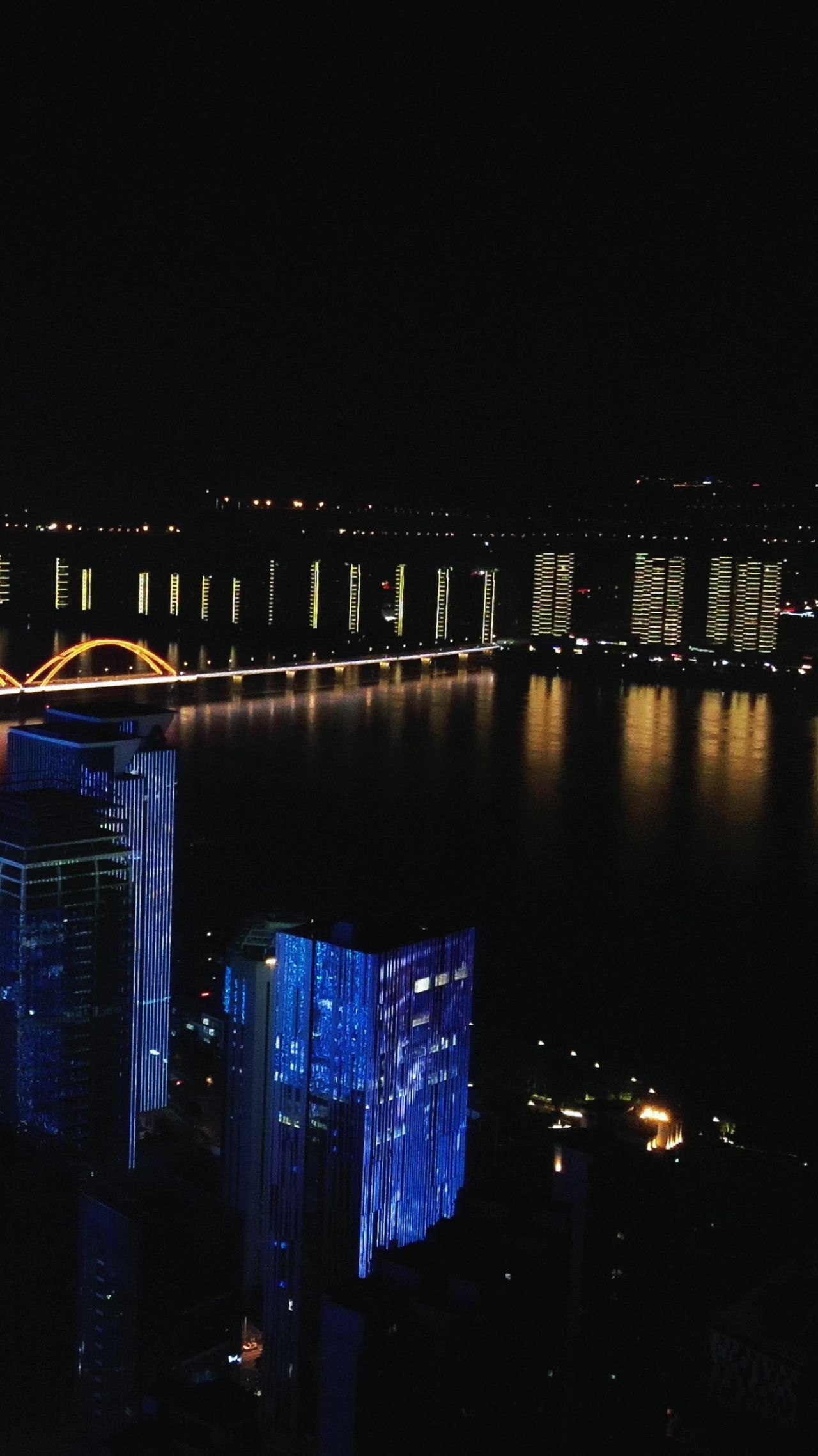 城市航拍湖南长沙金融城市夜景