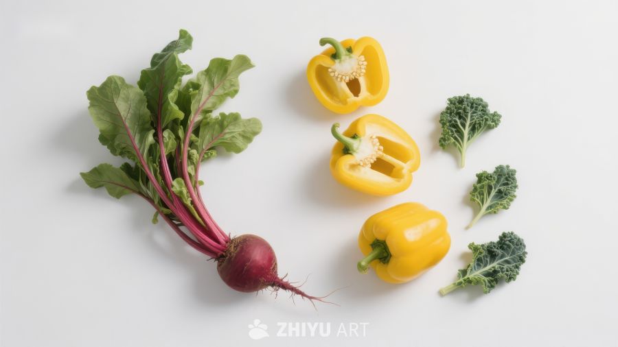 新鲜蔬菜组合：甜椒、菠菜与甘蓝