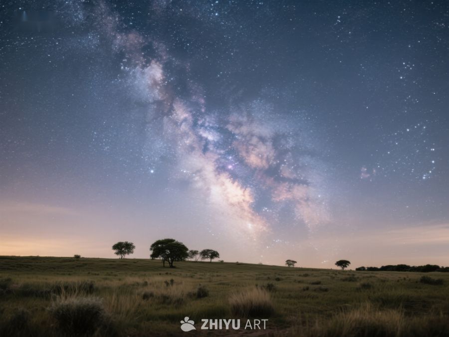 银河横跨夜空，草原静谧如画 524