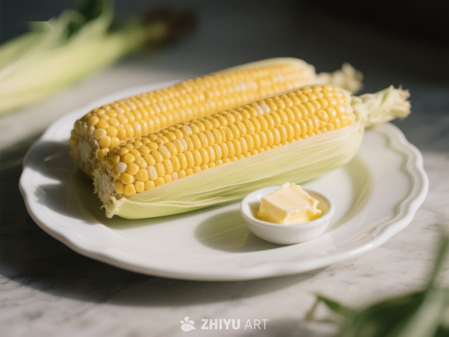 新鲜玉米配黄油，盘中呈现 538