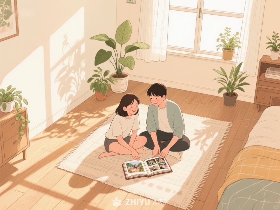 室内温馨时光：两人共赏相册 648