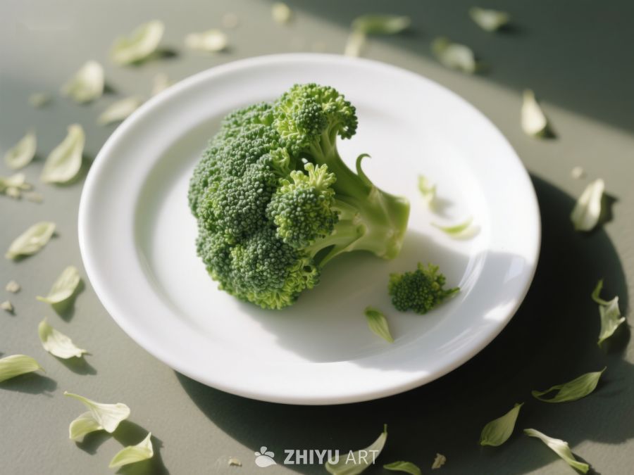 盘中的西兰花与花瓣装饰 206