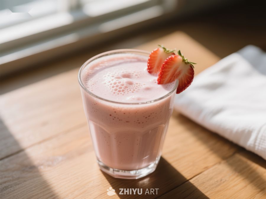 草莓奶昔，阳光下的清新饮品