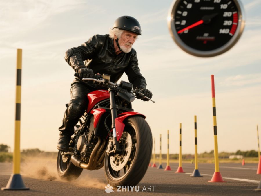 老者驾驶摩托车穿越障碍 599