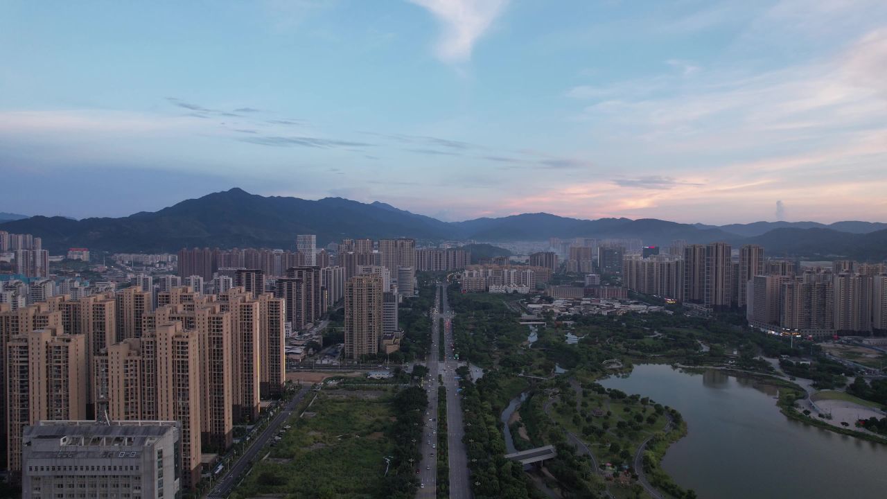 福建龙岩城市夜景灯光航拍