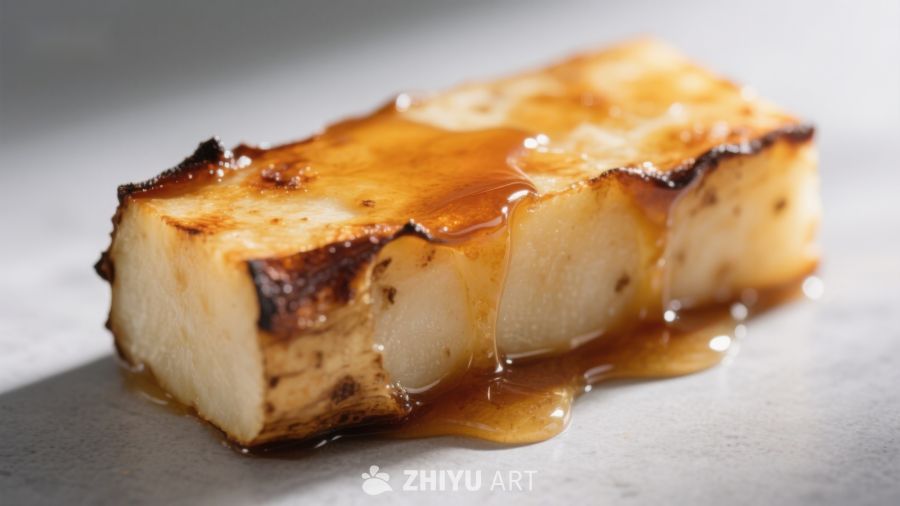 焦糖化豆腐块特写
