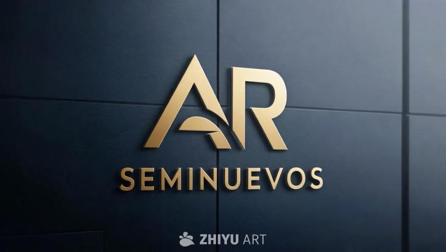 金色立体字母“AR”上方，有一个类似半圆的金色图案